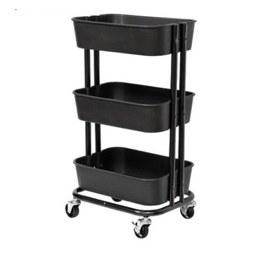 520014 三層 可拆洗 籃車-黑(3.5mm厚 塑鋼材質 8.5cm深籃 工業輪 置物推車 籃網推車 收納籃車)