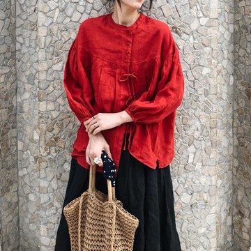 2025秋冬新女 日系韓版大碼復古學院風棉麻亞麻寬松顯瘦長袖襯衫