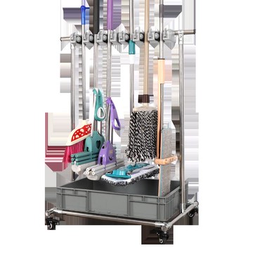 行動拖把架 不鏽鋼拖把架掃把架掛免打孔落地式可行動掛鉤衛生間瀝水整理工具【MJ18392】