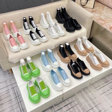 2025夏季新款拼色真皮華倫麥昆 侖厚底帆布鞋女松糕底增高小白鞋