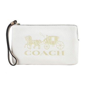COACH 壓印馬車LOGO素面荔枝紋皮革手拿包(大/米白)