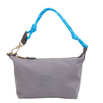MIU MIU 刺繡LOGO標誌繩索手提包(灰色)