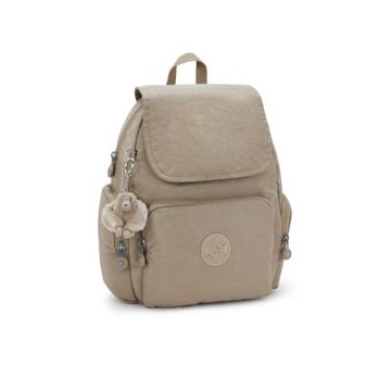『猴子包』Kipling 灰褐色掀蓋拉鍊後背包-CITY ZIP S