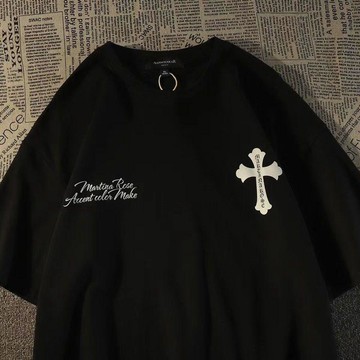 ins短袖t恤男夏季嘻哈潮牌冰絲寬鬆夏天半袖衣服潮流十字架bf風
