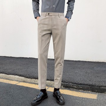 青年墜感西褲男修身男士休閑褲職業商務正裝彈力小腳西裝褲子1入
