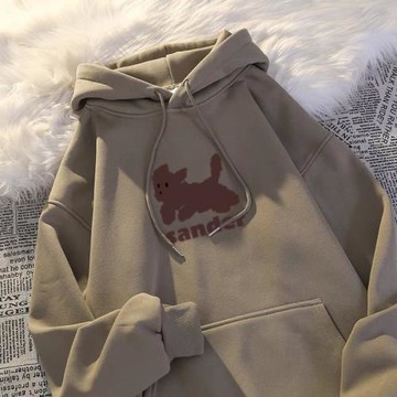 2024新款春秋薄款純棉連帽衛衣女寬松秋冬加絨加厚慵懶風上衣外套