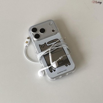 iphone保護殼.簡約小貓咪鏡面適用iPhone16/15Promax蘋果14手機殼12精孔17/11女