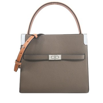 TORY BURCH LEE RADZIWILL 撞色荔枝紋手提/斜背兩用包(小/灰褐)