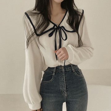 9th street 法式大翻領繫帶襯衫｜秋季氣質蝴蝶結長袖上衣・韓系寬鬆百搭款（預購）