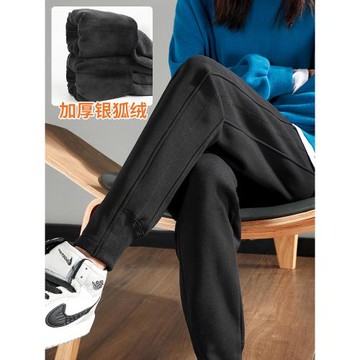 黑色加絨運動褲女秋冬款寬松束腳休閑女褲小個子衛褲冬季加厚褲子
