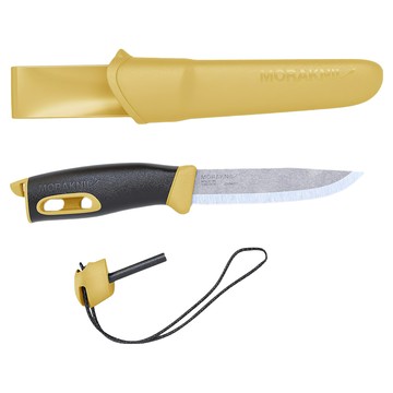 MORAKNIV 瑞典莫拉刀Companion Spark不鏽鋼 附鞘 + 打火棒 + 傘繩 Mor13573 刃長10.4cm  1組  黃色