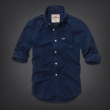 美國百分百【全新真品】Hollister Co. 襯衫 HCO 長袖 上衣 休閒衫 海鷗 深藍 牛津布 口袋 男 M號
