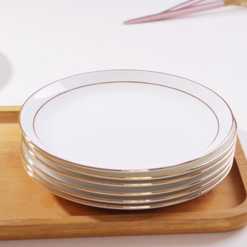 陶瓷創意金邊餐盤菜盤家用中式小吃瓷盤磁盤子涼菜盤淺盤平盤套裝