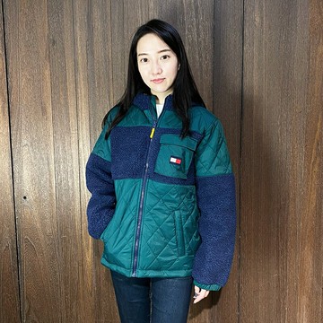 美國百分百【全新真品】Tommy Hilfiger 鋪棉外套 刷毛 連帽 青年版 TH logo 夾克 綠色 CQ02