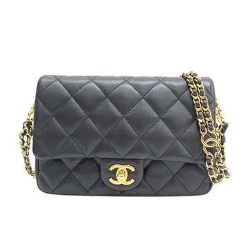 CHANEL 香奈兒 黑色 菱格紋 羊皮 Mini 翻蓋包 肩背包 金扣 AS3757 【二手名牌BRAND OFF】