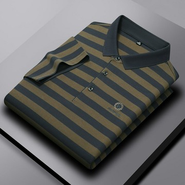 【新款熱賣】男裝夏季新款經典短袖t恤條紋刺繡時尚休閑商務翻領polo衫