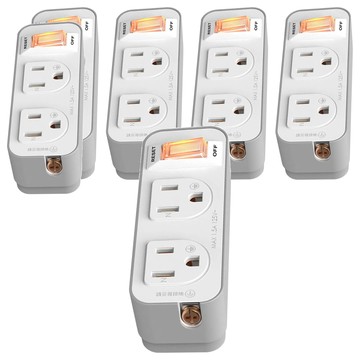 DIKE 1切2座3轉2安全加強型節電小壁插 過載斷電保護 台灣製造  白色  6個