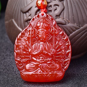 慕雪軒開光紅瑪瑙千手觀音菩薩屬鼠本命佛守護神男女款項鏈吊墜1入