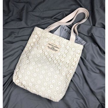 洋子家新款豎款方形日式手作溫柔布袋日系感純棉水溶蕾絲帆布包