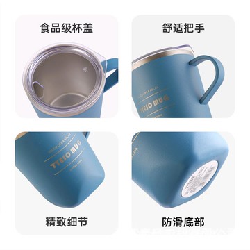 【全球優品匯】10oz辦公咖啡杯泰碩外貿雙層手柄杯亞馬遜帶杯蓋304不銹鋼馬克杯