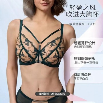 歐美風漫畫胸內衣 F杯超大胸顯小顯瘦胸罩 舒適軟鋼圈內衣 承託防下垂內衣 超薄夏季透氣內衣 性感外貿文胸罩