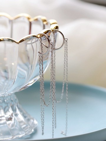 大樂良品通體純銀耳線新款潮飾品耳環氣質夸張個性防過敏網紅1入