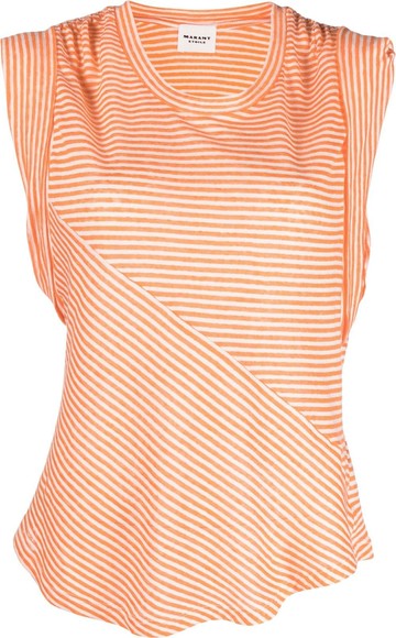 MARANT ÉTOILE - striped cap-sleeve T-shirt - women - Cotton/Linen/Flax - M - Neutrals