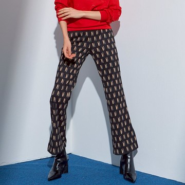 CLL巧玲瓏 復古印花微開衩小喇叭褲 3579153