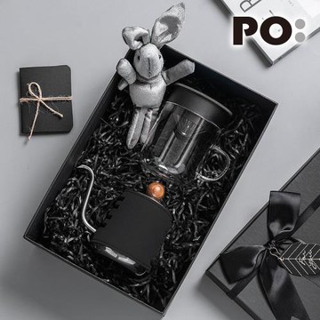 【PO:Selected】丹麥手沖咖啡禮盒組(手沖咖啡壺-黑/咖啡玻璃杯240ml-共4色)