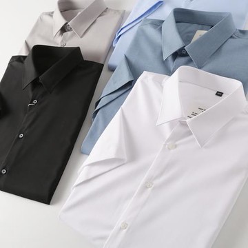 升級竹纖維 線下4000+春季男士垂感抗皺絲滑純色商務休閑短袖襯衫