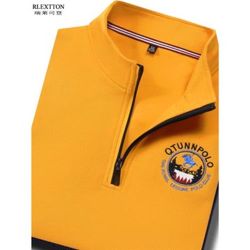 拉鏈立領t恤男秋冬季長袖純棉休閑體恤男士半高領polo衫高檔上衣