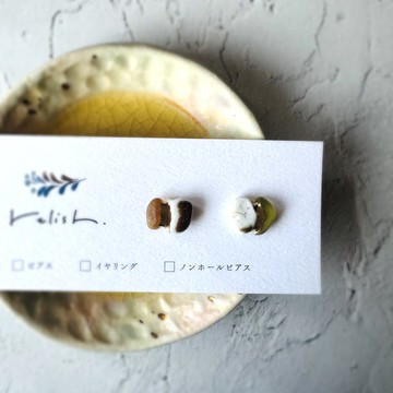 海陶 海玻璃 稀有色 金繼 耳環 耳夾式耳環 無耳洞耳環 玻璃 陶器 小巧 迷你 棕色 茶色 黃色 黃色 白色