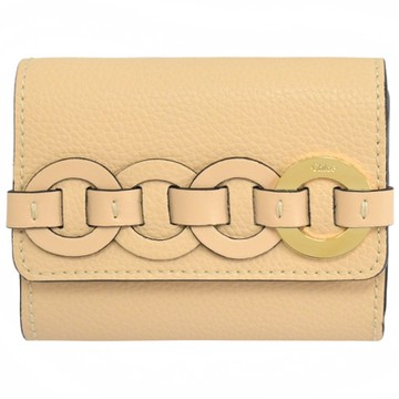 CHLOE 金屬LOGO圓環編織裝飾三折釦式零錢短夾(淺褐色)