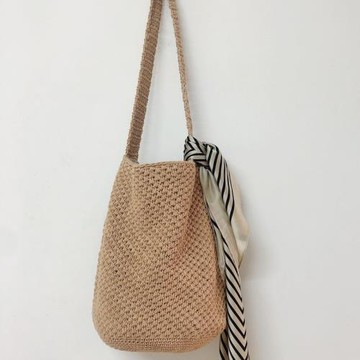 韓版純手工編織包包大容量棉線包單肩包手提時尚簡約毛線水桶包女