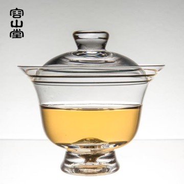容山堂茗宏 水晶玻璃蓋碗 大號耐熱金箔三才茶碗分茶器 功夫茶具