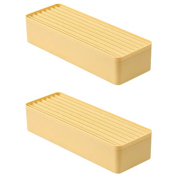 繽紛多功能分格線材小物收納盒 置物籃 一層一蓋 黃色 PS材質  27.5 x 9.8 x 6cm  2個