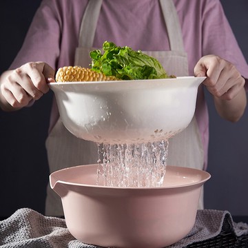 洗菜盆家用水果盤北歐洗水果瀝水籃廚房用品多功能塑料水果籃雙層