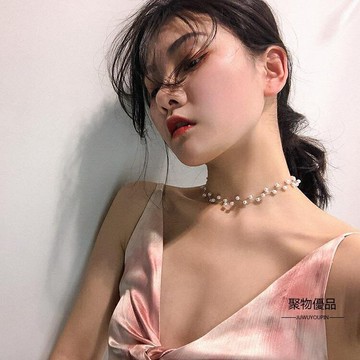 鎖骨鍊短款頸帶復古簡約雙層珍珠項鍊女【聚物優品】