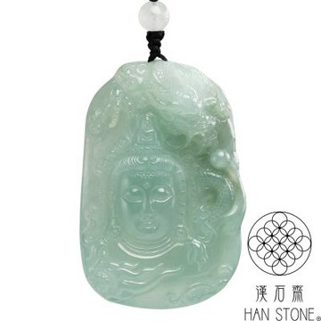 【漢石齋】天然翡翠A貨 御龍觀音玉佩吊墜 冰種飄花(42*63*12mm)