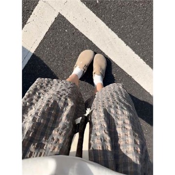 灰色泡泡紗速干短褲男夏季薄款肌理感格紋冰絲褲子休閑沙灘五分褲