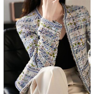 【巴黎精品】現貨+預購頂級法式毛呢外套大衣OL西裝小香風外套寬鬆秋冬大碼休閒女裝-銀絲鑲邊粗花呢a1lk32