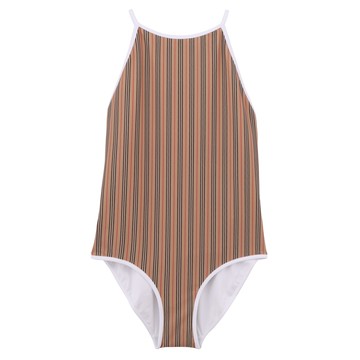 Burberry Kids 女童標誌性條紋環保回收尼龍連身泳裝