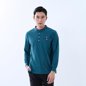 【遊遍天下】男款立領抗UV防曬涼感吸濕排汗機能長袖POLO衫 GL1040 藍色 (高爾夫球衫)