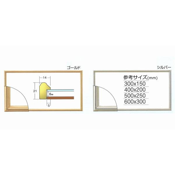 〔長方形額〕木製額 縦横兼用 前面アクリル仕様 細い金銀色長方形額（600×300mm）ゴールド