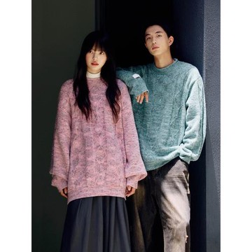 PSO Brand男裝女裝水墨畫紗彩點寬松圓領女士毛衣針織衫秋冬保暖