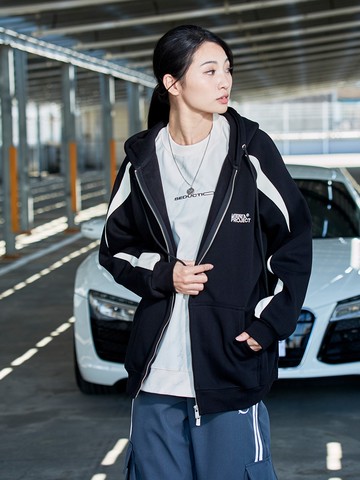 撞色拼接棉質連帽薄外套