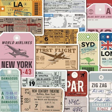 行李箱貼紙 旅行箱貼 大張貼紙 貼紙 40張複古航空登機牌門票標簽貼紙手機殻行李箱頭盔防水diy貼畵