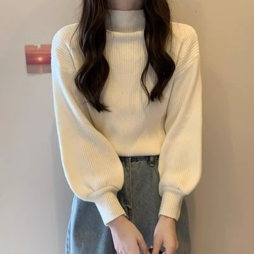 韓版半高領寬鬆燈籠袖針織上衣【S98】