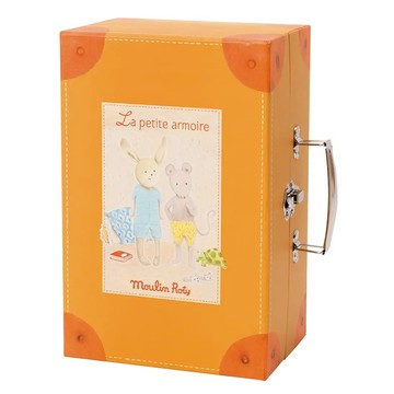 Moulin Roty 附兩隻玩偶、衣架及娃娃衣服  小小衣櫥組 多色  1組