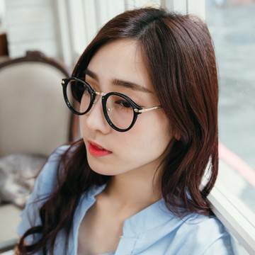 韓國高彩調性彩粙琉璃花邊平光鏡【G3104】-黑